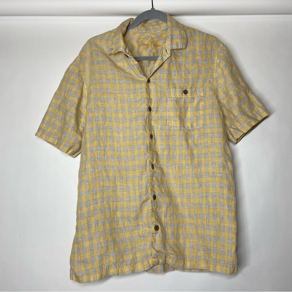 Tommy Bahama Medium Button Down Shirt Mens Medium Yellow Plaid Short Sleeve